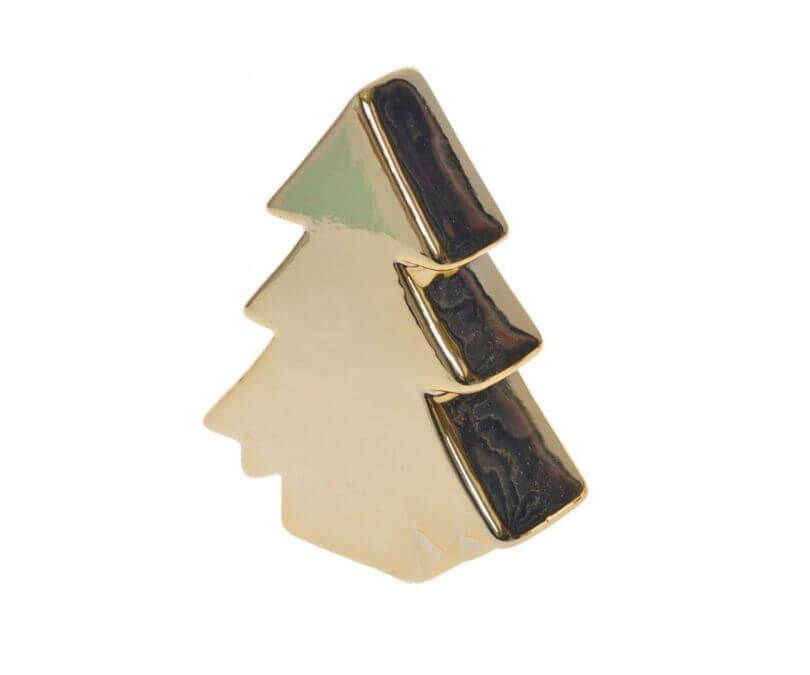 Ozdoba świąteczna choinka ceramiczna mała złota szkliwiona